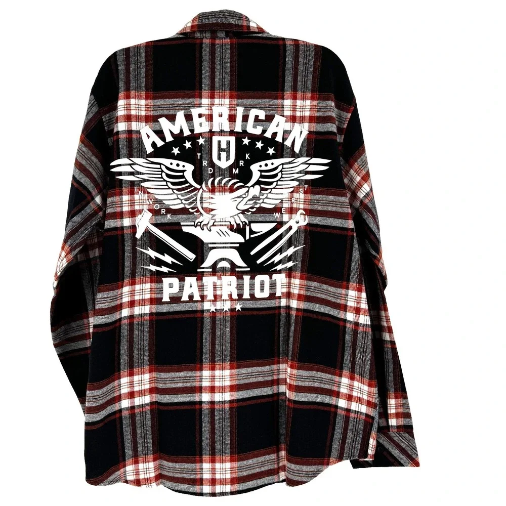 Howitzer American Patriot Flannel Shirt Men's XL Black Plaid Grunt Western NEW‎